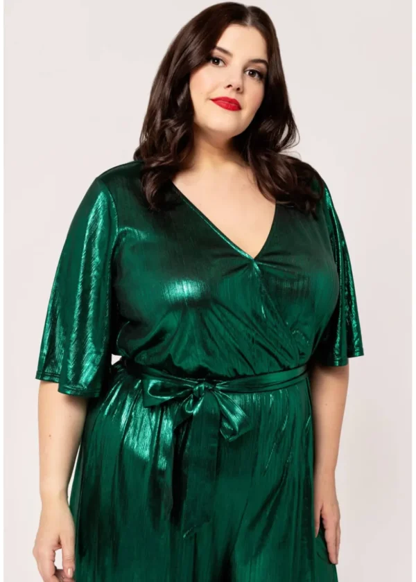 Hell Bunny Gigi Metallic 70's Jumpsuit Green