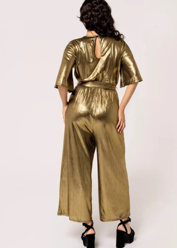 Hell Bunny Gigi Metallic 70's Jumpsuit Gold