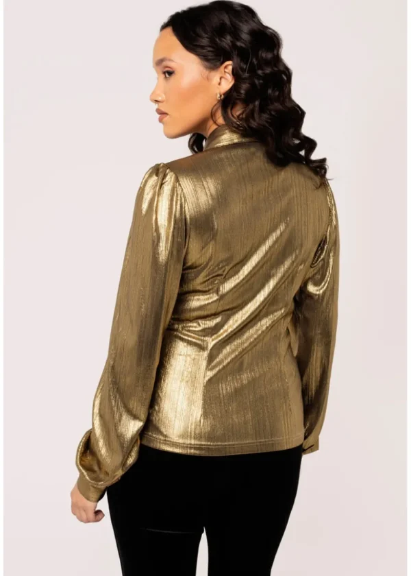 Hell Bunny Gigi Metallic 70's Blouse Gold