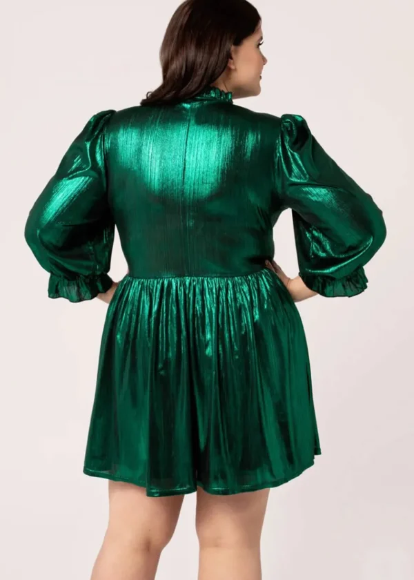 Hell Bunny Gigi Metallic 70's Mini Dress Green