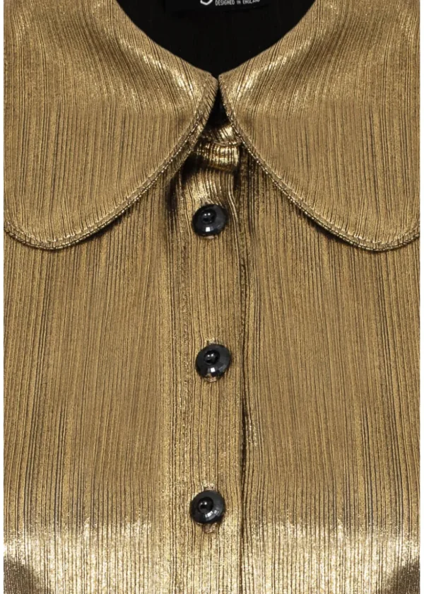 Hell Bunny Gigi Metallic 70's Blouse Gold