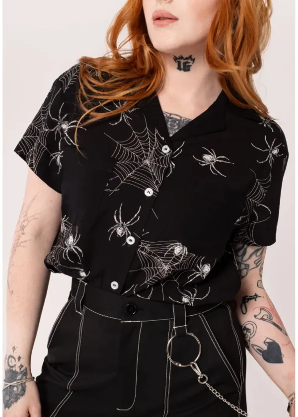 Hell Bunny Grungy Spider 40's Shirt Black