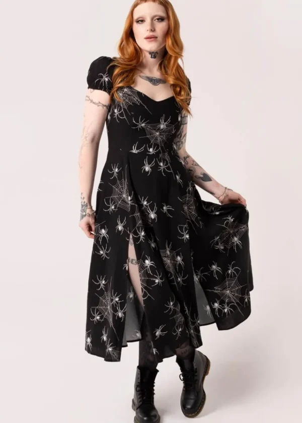 Hell Bunny Grungy Spider 50's Midi Dress Black