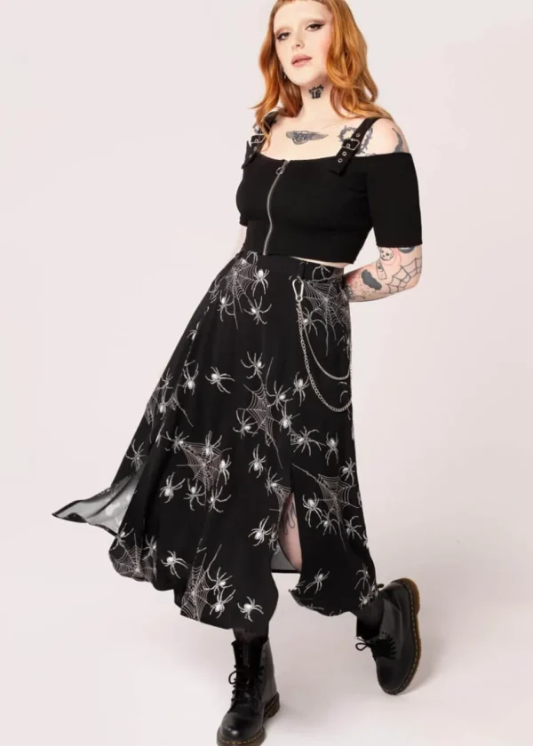 Hell Bunny Grungy Spider 80's Skirt Black