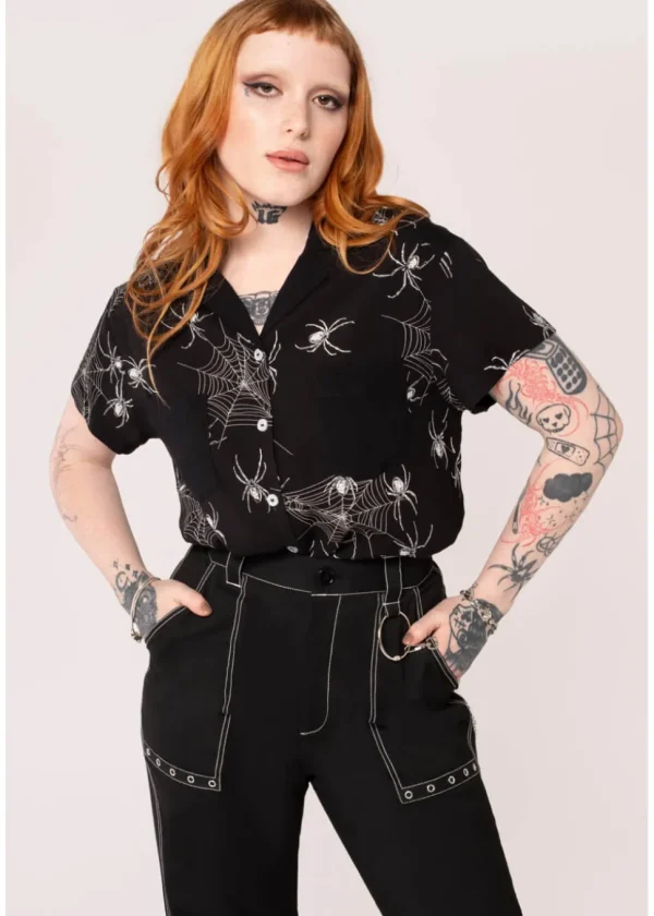 Hell Bunny Grungy Spider 40's Shirt Black