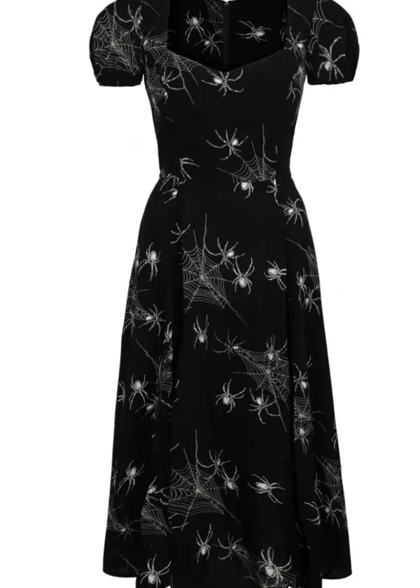Hell Bunny Grungy Spider 50's Midi Dress Black