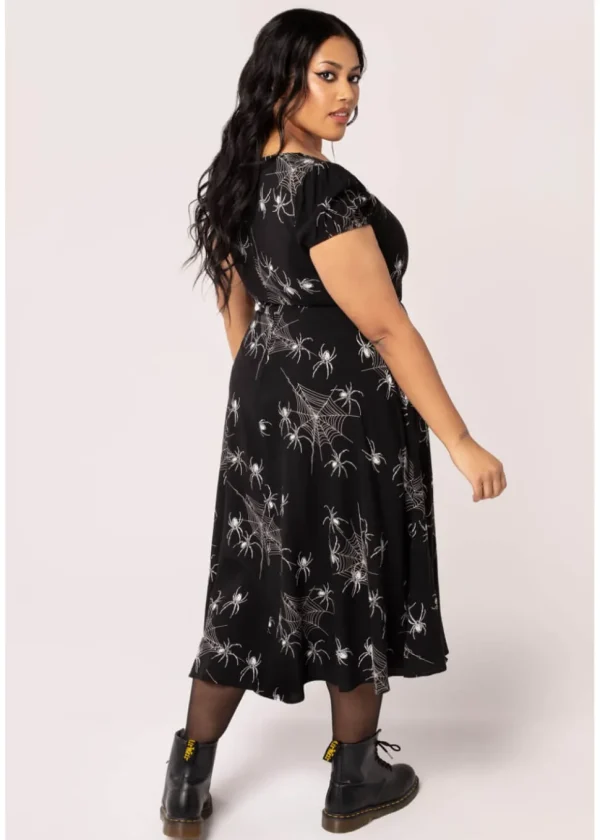 Hell Bunny Grungy Spider 50's Midi Dress Black