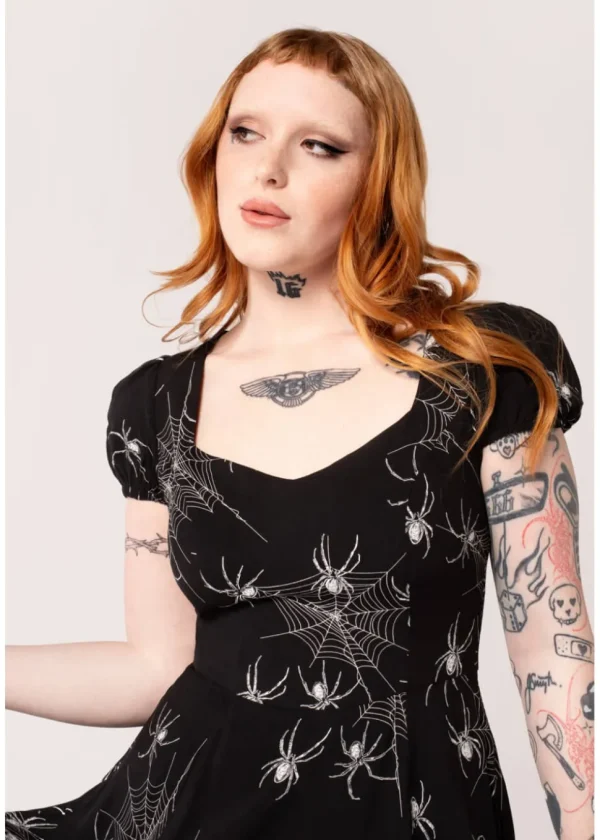 Hell Bunny Grungy Spider 50's Midi Dress Black