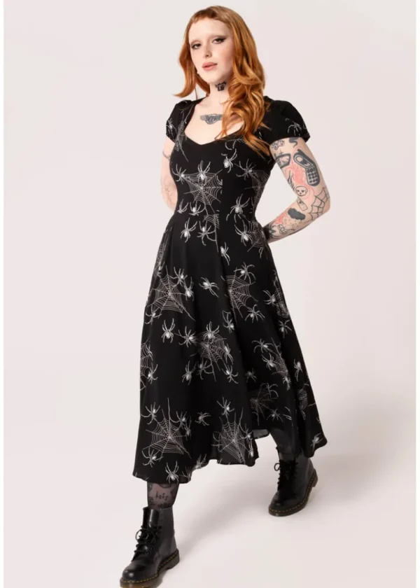 Hell Bunny Grungy Spider 50's Midi Dress Black