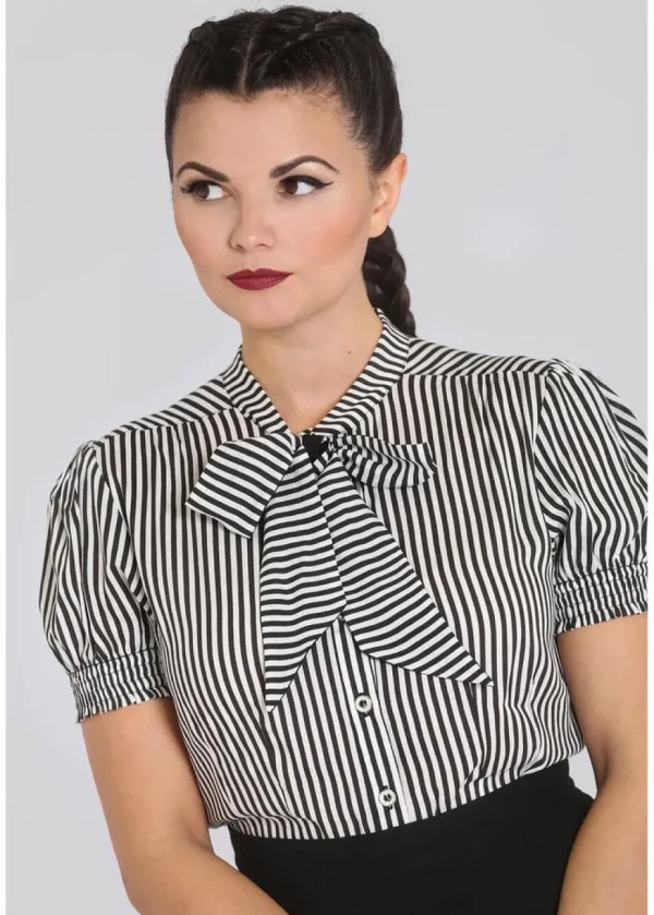 Hell Bunny Humbug 40's Blouse Black White