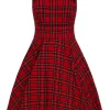 Hell Bunny Irvine Tartan 60's Pinafore Dress Red
