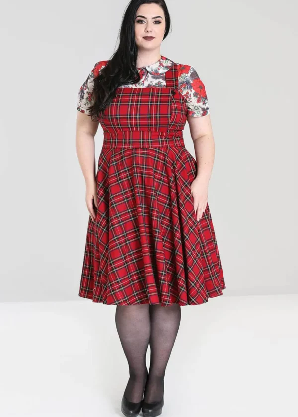 Hell Bunny Irvine Tartan 60's Pinafore Dress Red