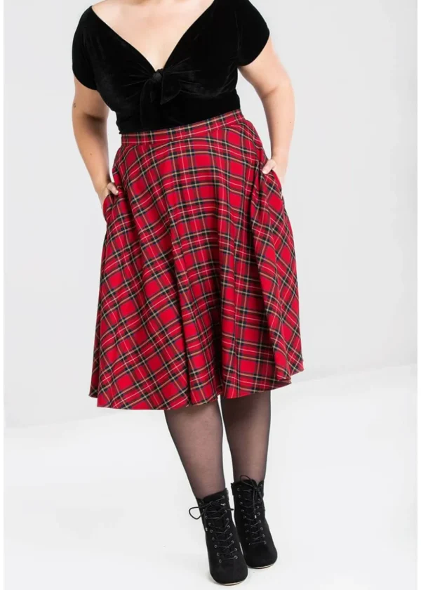 Hell Bunny Irvine Tartan 50's Swing Skirt Red