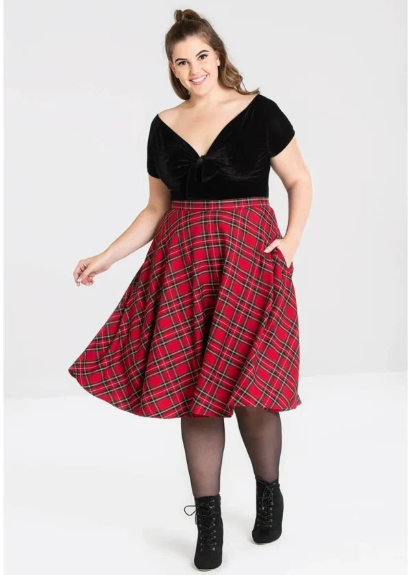 Hell Bunny Irvine Tartan 50's Swing Skirt Red