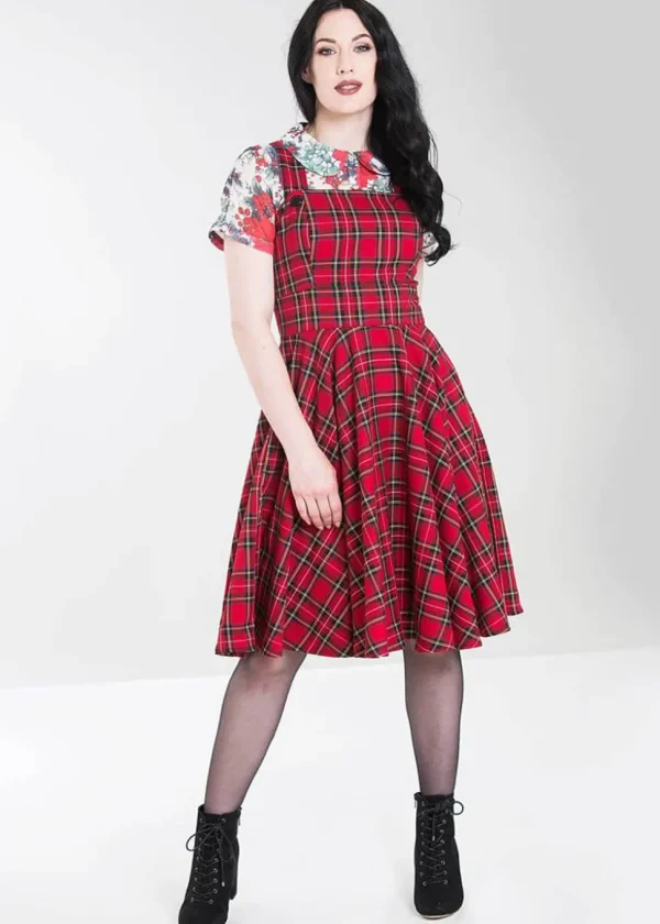 Hell Bunny Irvine Tartan 60's Pinafore Dress Red