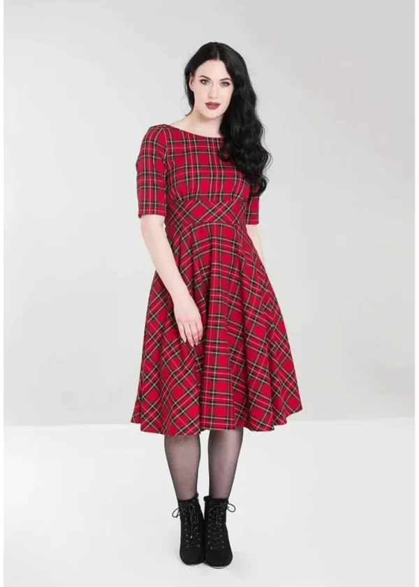 Hell Bunny Irvine Tartan 50's Swing Dress Red