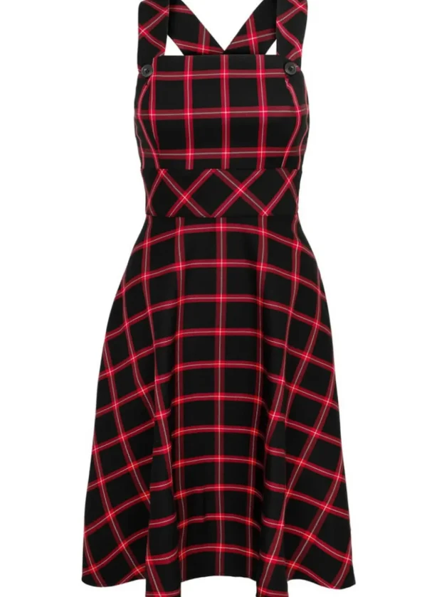 Hell Bunny Janine Tartan Pinafore 40's Swing Dress Black Red