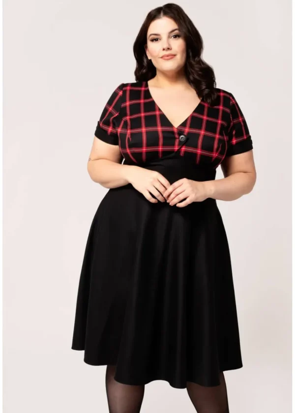Hell Bunny Janine Tartan 50's Swing Dress Black