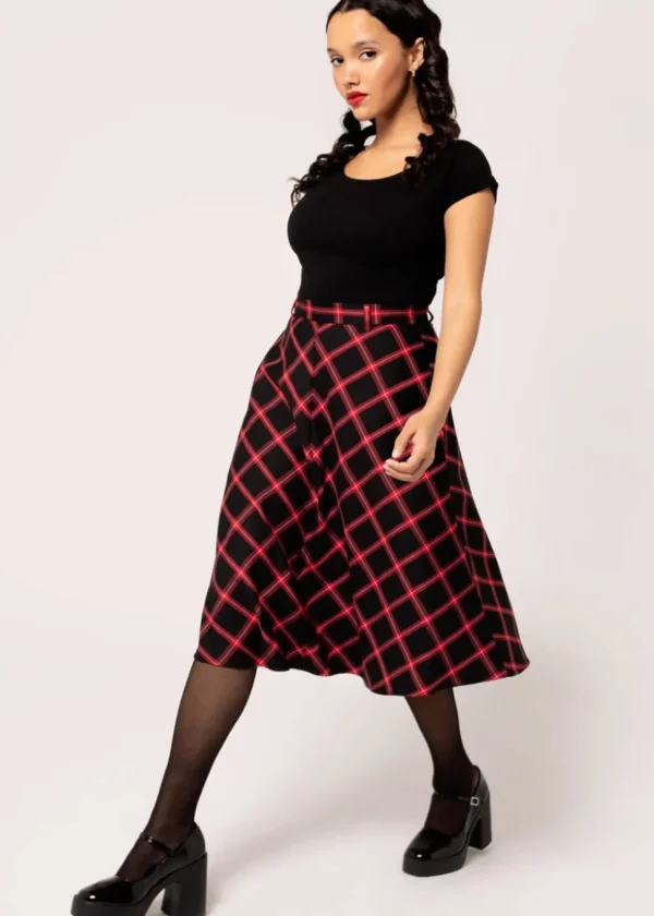 Hell Bunny Janine Tartan A-Line Skirt Black Red