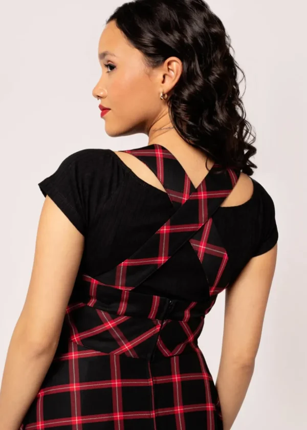 Hell Bunny Janine Tartan Pinafore 40's Swing Dress Black Red