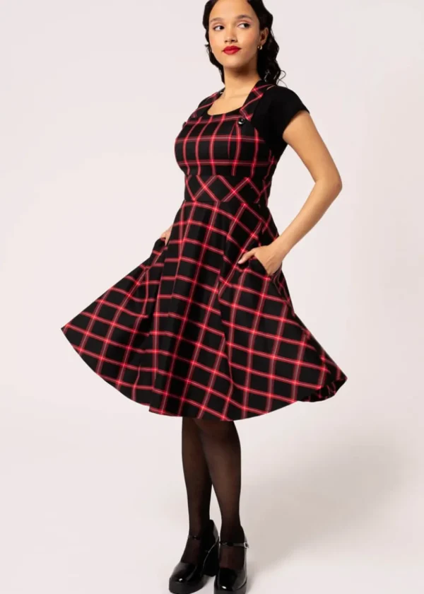 Hell Bunny Janine Tartan Pinafore 40's Swing Dress Black Red
