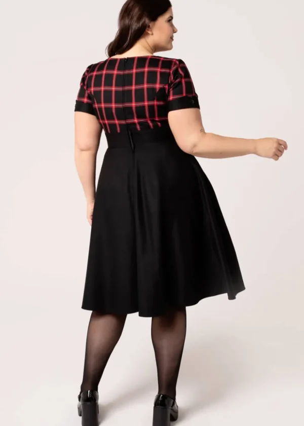 Hell Bunny Janine Tartan 50's Swing Dress Black