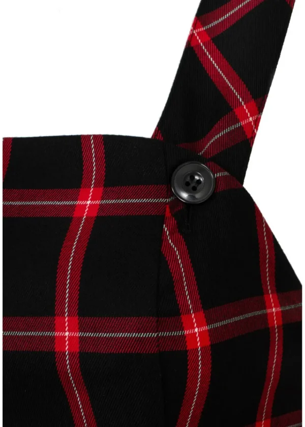 Hell Bunny Janine Tartan Pinafore 40's Swing Dress Black Red