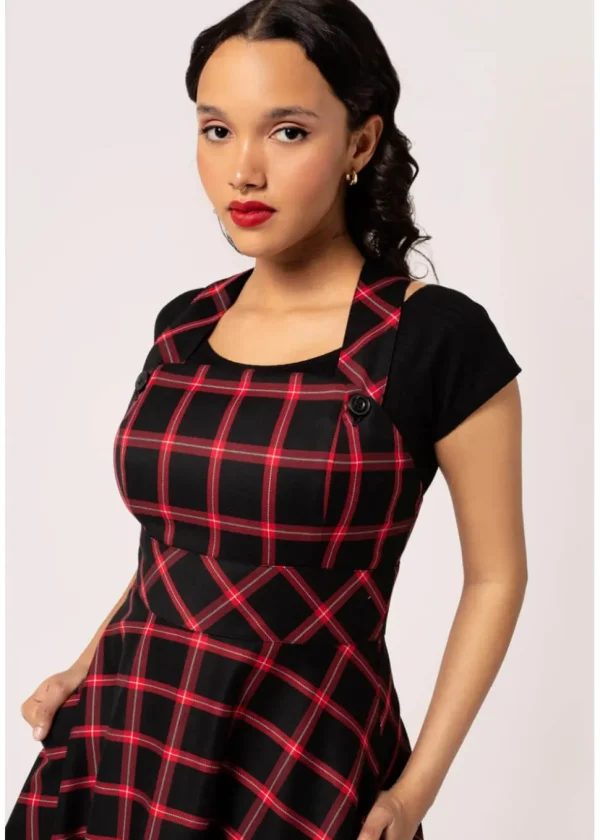 Hell Bunny Janine Tartan Pinafore 40's Swing Dress Black Red
