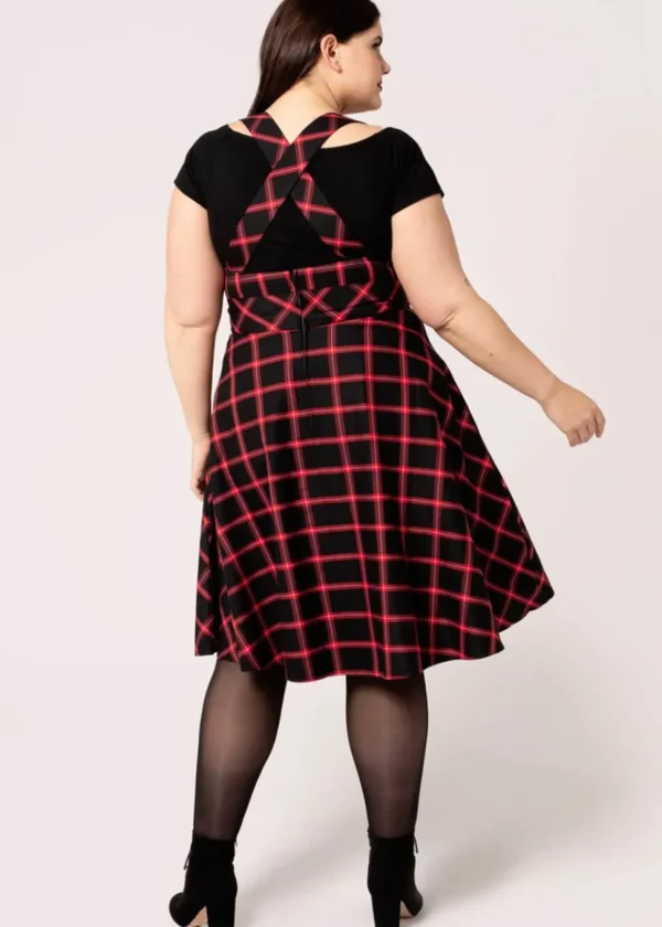 Hell Bunny Janine Tartan Pinafore 40's Swing Dress Black Red