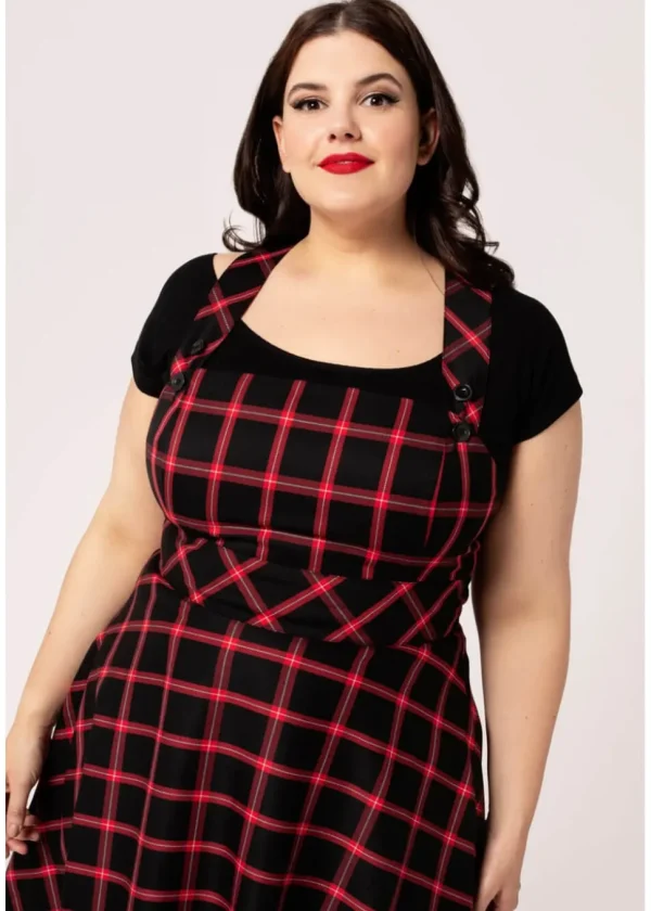 Hell Bunny Janine Tartan Pinafore 40's Swing Dress Black Red