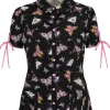 Hell Bunny Kocho Butterfly 40's Blouse Black