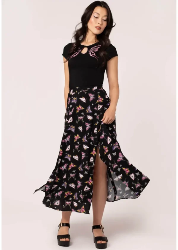 Hell Bunny Kocho Butterfly 50's Skirt Black