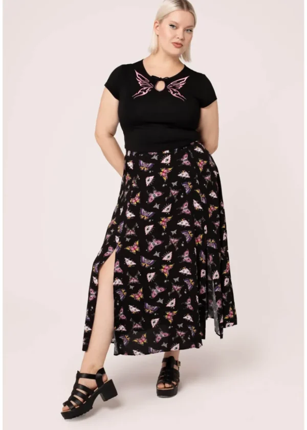 Hell Bunny Kocho Butterfly 50's Skirt Black