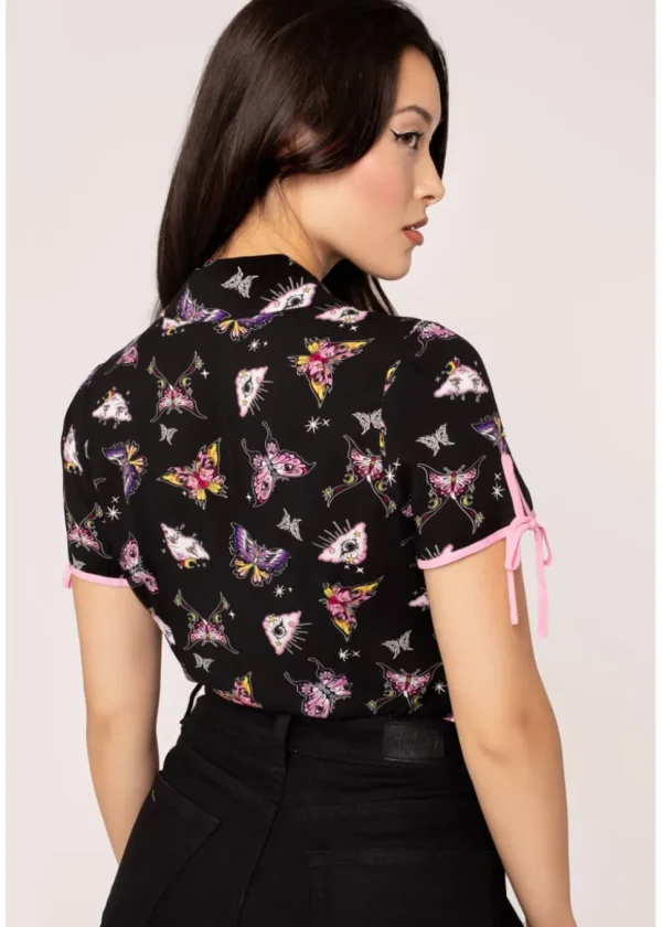 Hell Bunny Kocho Butterfly 40's Blouse Black