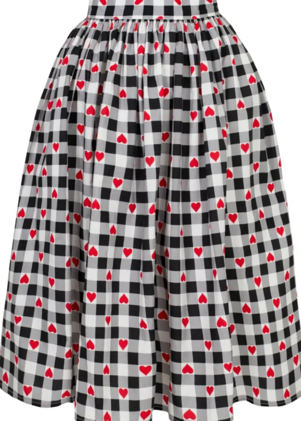Hell Bunny Leonie Gingham Hearts 50's Swing Skirt Black White