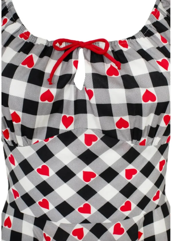 Hell Bunny Leonie Gingham Hearts 50's Swing Dress Black White