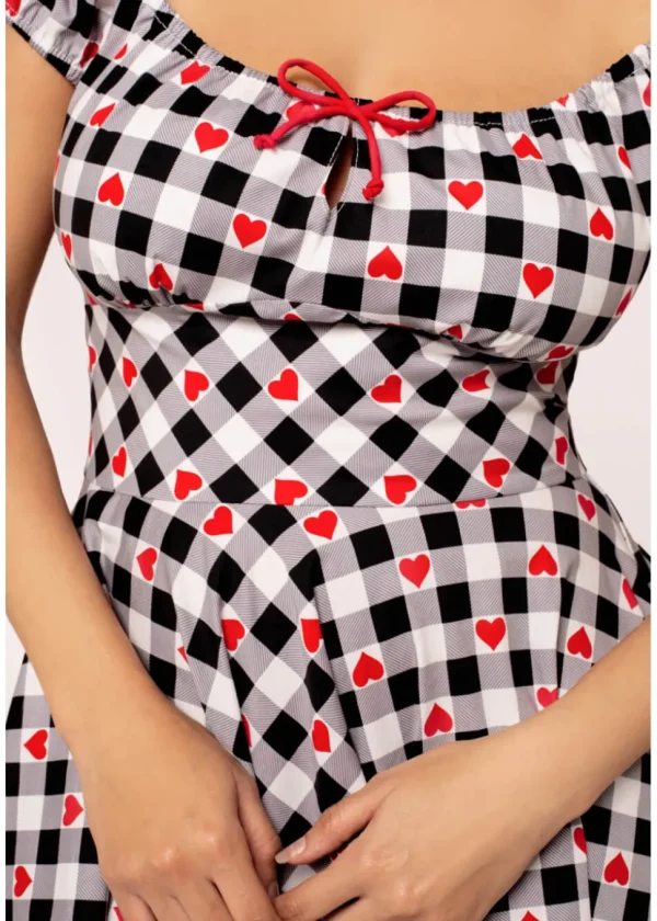 Hell Bunny Leonie Gingham Hearts 50's Swing Dress Black White