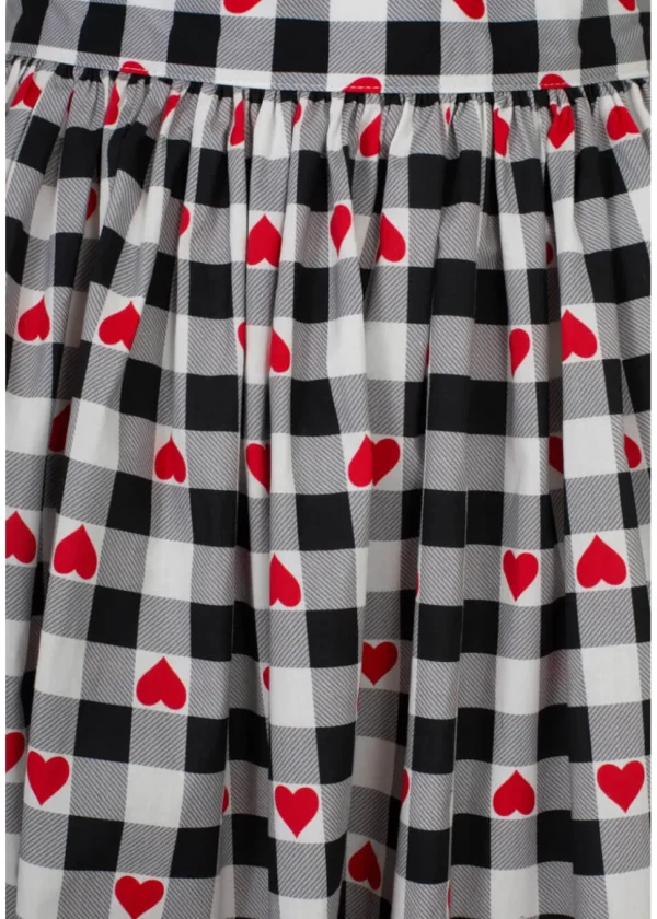 Hell Bunny Leonie Gingham Hearts 50's Swing Skirt Black White