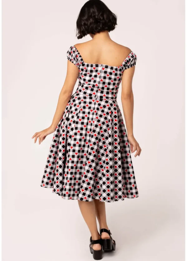 Hell Bunny Leonie Gingham Hearts 50's Swing Dress Black White