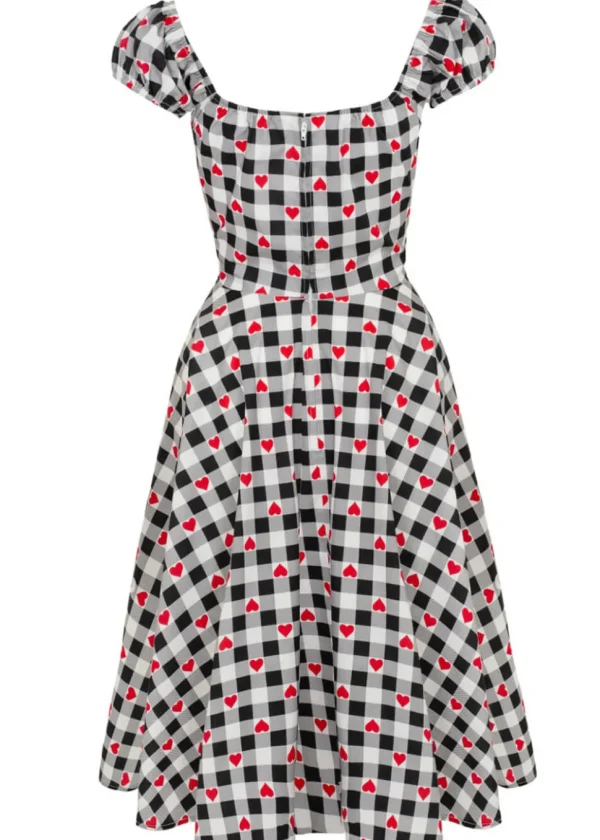 Hell Bunny Leonie Gingham Hearts 50's Swing Dress Black White