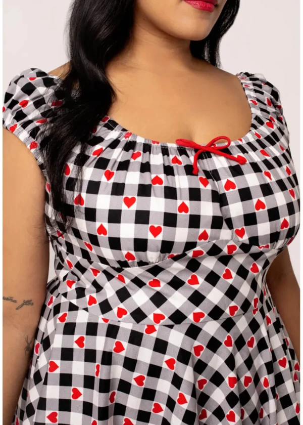 Hell Bunny Leonie Gingham Hearts 50's Swing Dress Black White