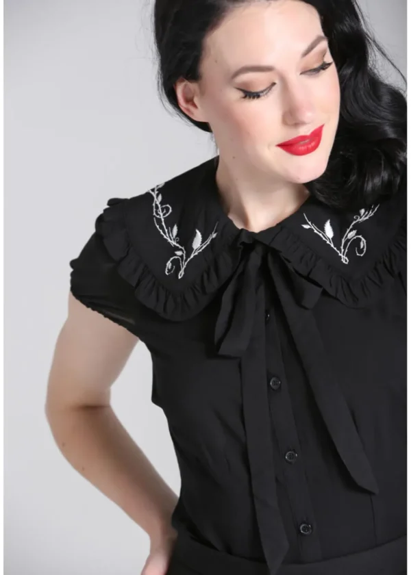 Hell Bunny Lovely Floral 40's Blouse Zwart