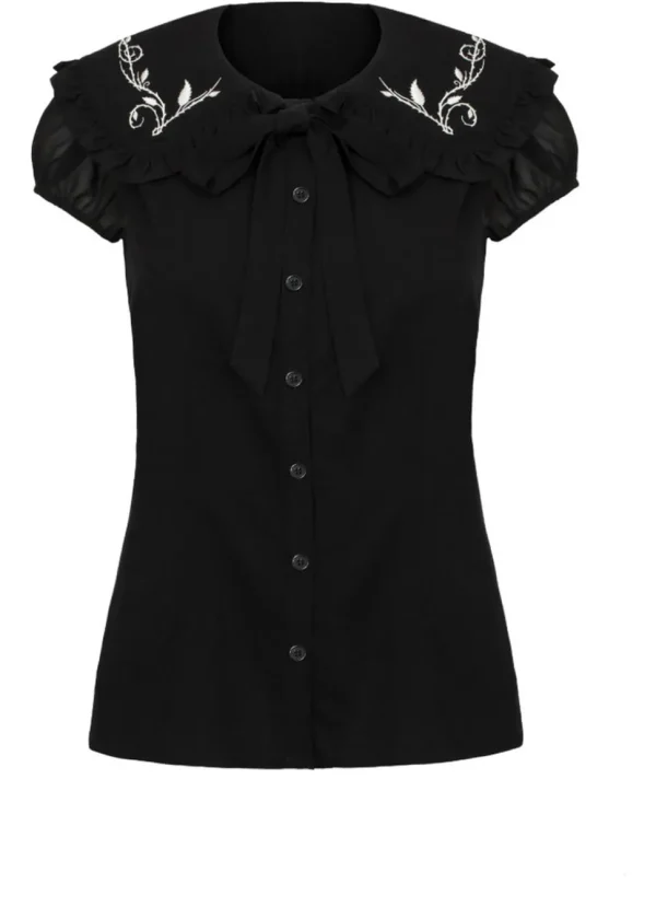 Hell Bunny Lovely Floral 40's Blouse Zwart