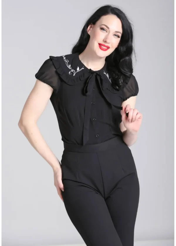 Hell Bunny Lovely Floral 40's Blouse Zwart
