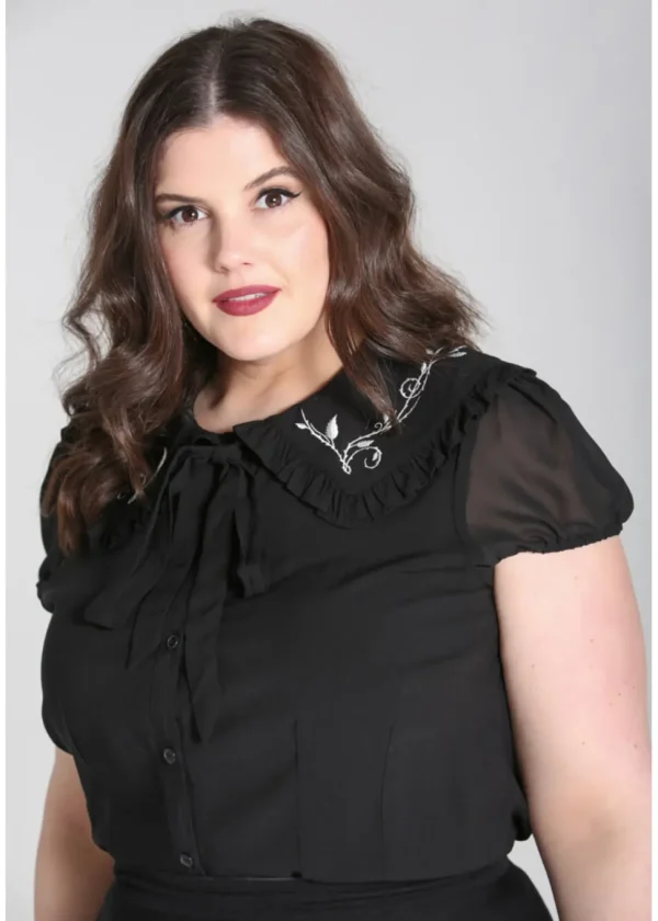 Hell Bunny Lovely Floral 40's Blouse Zwart