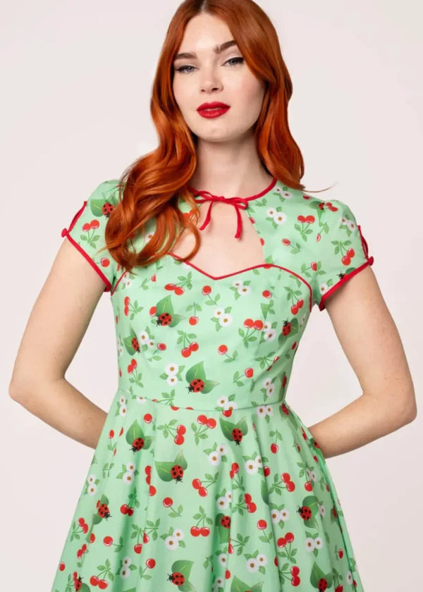 Hell Bunny Marjorie Cherry Ladybug 50's Swing Dress Mint
