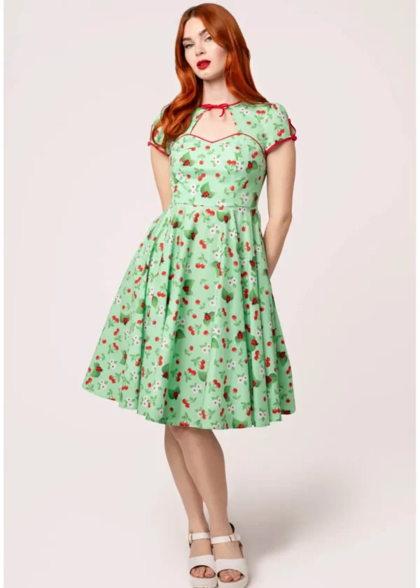 Hell Bunny Marjorie Cherry Ladybug 50's Swing Dress Mint