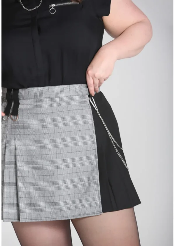 Hell Bunny Mina Tartan 60's Mini Skirt Grey