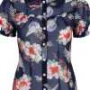 Hell Bunny Misa Crane 40's Blouse Navy Blue