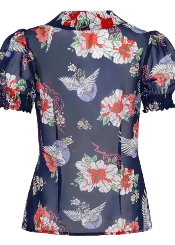Hell Bunny Misa Crane 40's Blouse Navy Blue